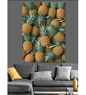 Sarı Ananas Meyve Deseni Dekoratif Kanvas - Mdf Ahşap Tablo