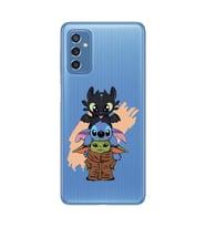 Samsung Galaxy M52 Uyumlu Sevimli Baby Yoda ve Stitch Desenli Şeffaf Telefon Kılıfı