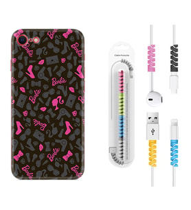 Apple iPhone 5 6 7 8 Plus Se XR Kılıf Kablo Koruma Spiral Silikon Barbie and Shoes 1413