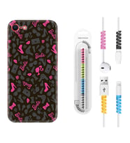 Apple iPhone 5 6 7 8 Plus Se XR Kılıf Kablo Koruma Spiral Silikon Barbie and Shoes 1413