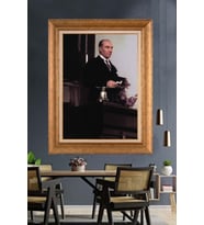 Altın Varaklı Çerçeveli Paspartulu Atatürk Tablo nh420 (Gold)