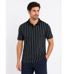 Erkek Siyah Pike Kumaş Çizgili Polo Yaka Tişört – Yazlık Rahat ve Şık Kısa Kol T-Shirt