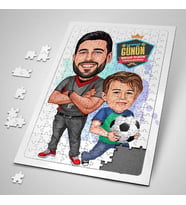 Futbol Sever Baba ve Oğlu Karikatürlü Puzzle