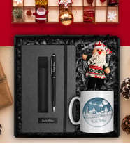 Yılbaşına Özel Defter & Deri Kılıflı Touch Pen Kalem & Özel Tasarım Kupa & Peluş Anahtarlık Hediye Seti (Mavi)