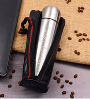 Kişiye Özel 500 ML Deri Çantalı Gri Çelik Termos