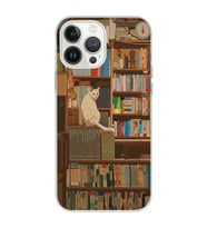 Iphone 12 Pro Uyumlu Kedi ve Kütüphane Tasarımlı Şeffaf Telefon Kılıfı