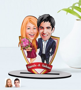 BK Gift Kişiye Özel İsimli Sevgililer Karikatürlü Ahşap Biblo Model-94-1