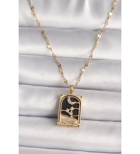 316L Çelik Gold Renk Zirkon Taşlı Ay Figürlü Tarot Model Kadın Kolye