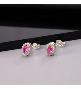 925 Ayar Gümüş Ruby Taşlı Oval Küpe
