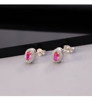 925 Ayar Gümüş Ruby Taşlı Oval Küpe