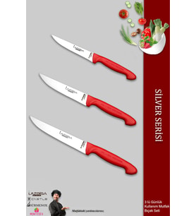 Lazbisa Silver Serisi Mutfak Bıçak Seti Et Ekmek Sebze Meyve Bıçağı 3 Lü Set Günlük Kullanım ( Mtf-215)