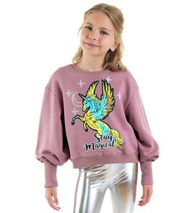 Unicorn Kız Çocuk Gül Kurusu Sweatshirt (Pembe)