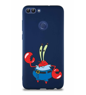 Huawei P Smart Soft Premier Kapak Bay Yengeç Tasarımlı Silikon Kılıf - Lacivert (Şeffaf)