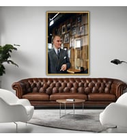 Metal Çerçeveli Temperli Cam Tablo Atatürk ve Fotoğrafları (Gold)
