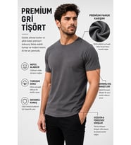 Basic Erkek Gri Tişört %100 Pamuk Slim Fit Bisiklet Yaka – Rahat & Şık
