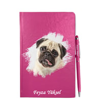 Kişiye Özel Köpek Tasarımlı Pembe Defter Kalem Hediye Seti