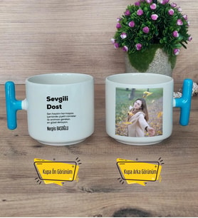 Sevgili Dost Kupa Bardak Fotoğraflı T Mavi Kulplu Arkadaşa Hediye, Dosta Hediye