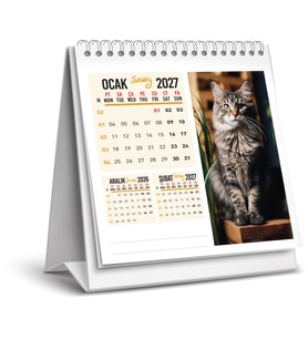2027 KEDİ MASA TAKVİMİ-16X15 CM-SERT TAŞIYICILI-SPİRALLİ