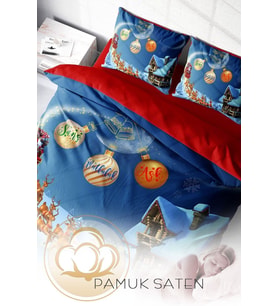 Yılbaşı Çift Kişilik Nevresim ( Lastikli Çarşaflı ) %100 Pamuk Saten Wish Noel
