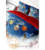 Yılbaşı Çift Kişilik Nevresim ( Lastikli Çarşaflı ) %100 Pamuk Saten Wish Noel