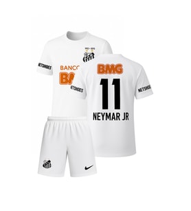 Neymar Jr Santos Retro 3'lü Çocuk Futbol Forma Seti ( Forma,şort ve çorap) (Beyaz)