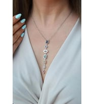 Renkli Taşlı Y Model Çelik Kadın Kolye (Gümüş)