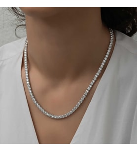 Gümüş 4 mm Beyaz Taşlı Su Yolu Kadın Kolye