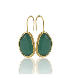 Kadir Jewellery 22 Ayar Altın Kaplama Fosil Taşlı Küpe -El İşçiliği Ve Hipoalerjenik Küpe (K.Yeşil)
