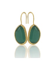 Kadir Jewellery 22 Ayar Altın Kaplama Fosil Taşlı Küpe -El İşçiliği Ve Hipoalerjenik Küpe (K.Yeşil)