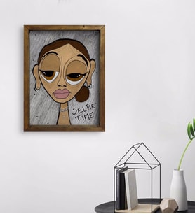 BK Home The Lazy People Collection Hot Girl Tasarımlı Doğal Masif Ahşap Çerçeveli Tablo 45x65cm-1