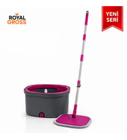 Çift Kovalı Temiz Kirli Su Ayrımlı Otomatik Mop Seti Kendinden Sıkmalı Mikrofiber Paspas 360° Döner Başlıklı