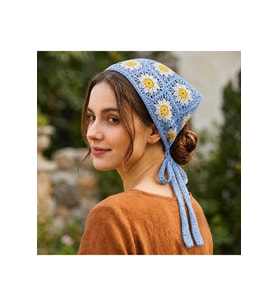 Mavi Beyaz Papatya Örgü Üçgen Bandana Saç Bandı Kadın Genç Kız Çocuk Yazlık Bohem Vintage Ay Çiçek