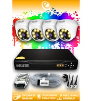ELITCAM 4 Kameralı Dome 4 İç Kamera Set HDD'siz Full HD Renkli Gece Görüşlü Güvenlik Kamerası Sistemi