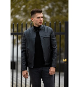 Erkek Siyah Iç Cepli Slim Fit Deri Ceket