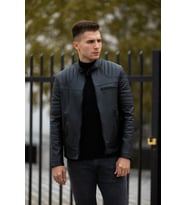 Erkek Siyah Iç Cepli Slim Fit Deri Ceket
