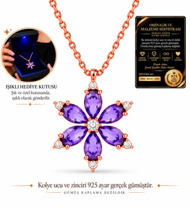 925 Ayar Gümüş Ametist Taşlı Lotus Kolye - Büyük Boy LED Işıklı Takı Kutulu