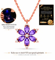 925 Ayar Gümüş Ametist Taşlı Lotus Kolye - Büyük Boy LED Işıklı Takı Kutulu