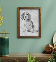 Evcil Dostunuza Özel Karakalem Doğal Masif Ahşap Çerçeveli Tablo 45x65cm-1