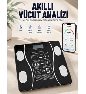 Akıllı Vücut Analiz Baskülü Bluetooth Bağlantılı 4 Sensörlü LCD Ekranlı Dijital Tartı