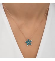 Akuamarin Taşlı Rose Yıldız Çiçeği Kolye-925 Ayar Gümüş