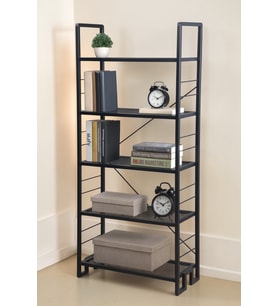DEKORATİF SİYAH METAL KİTAPLIK 5 RAFLI ÇOK AMAÇLI STAND SALON VE ÇALIŞMA ODASI DÜZENLEYİCİ