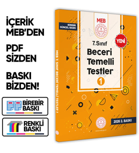 2026 7.Sınıf MEB Beceri Temelli Testler 1. Kitap Örnek Soru Bankası (Renkli Baskı) BASKI ÜCRETİ