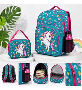 Kız Çocuk Okul Çantası ve Beslenme Çantası Seti Unicorn