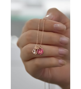925 Ayar Gümüş Rose Kaplama Mineli M Harf Kedi Kolye