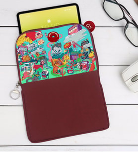BK Gift Modern Soyut Tasarımlı Taşınabilir Koruyucu Tablet Kılıfı & Organizer Çanta - Bordo-9
