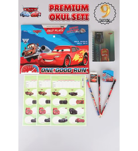 LİSANSLI CARS 9 PARÇA KIRTASİYE SETİ ÇITÇIT DOSYA,24'LÜ OKUL ETİKETİ,BLOKNOT, 3 ADET SİLGİLİ KURŞUN KALEM,KALEMTRAŞ VE SİLGİ