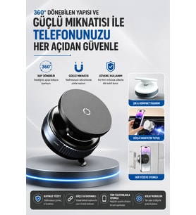 Sarsıntısız Güçlü Mıknatıslı 360° Döner Araç Telefon Tutucu