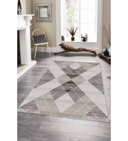 Gri Geometrik Kaymaz Tabanlı Makinede Yıkanabilir Halı DD01 - 100 x 160 cm