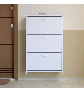 Modilayn MİHRA 72 X 112 X 25,5 cm Düşer Kapaklı 3 Katlı Ayakkabılık -Beyaz