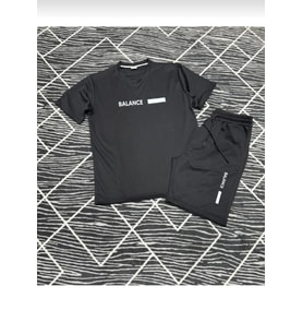 GENEL MARKALAR Balance baskılı tshirt & şort yan cepli kordon ayarlamalı ter tutmayan mevsimlik takım (Siyah)